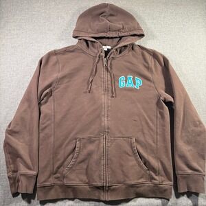Gap Womens Full Zip Hoodie Brown Lightweight Embroidered Logo Stretch‎ XL Fleece